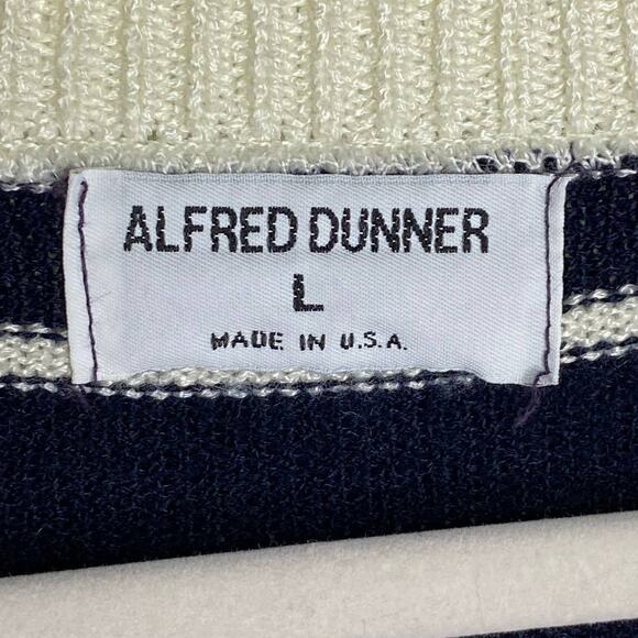 Vintage Alfred Dunner Cream and Navy Striped Cardigan Size Large Made in USA - Picture 2 of 6